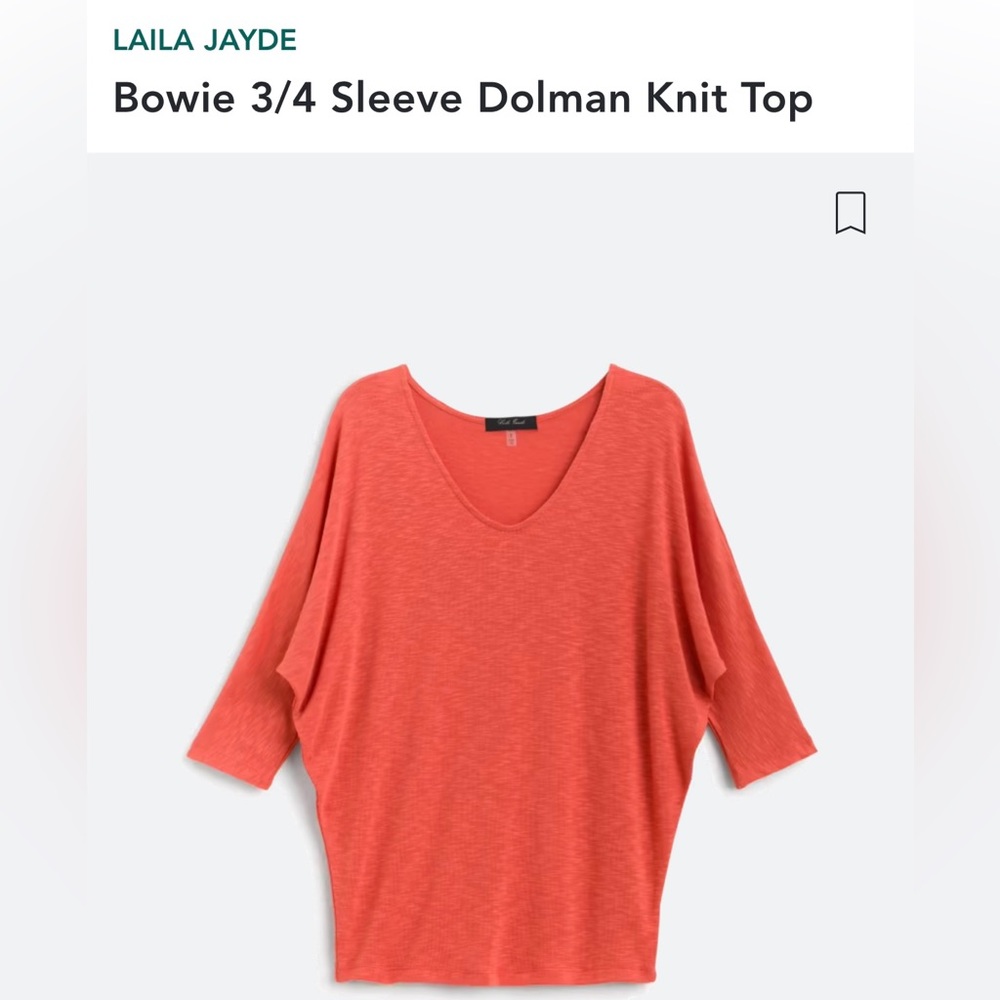 Laila Jayde coral Bowie 3/4 sleeve Dolman knit top